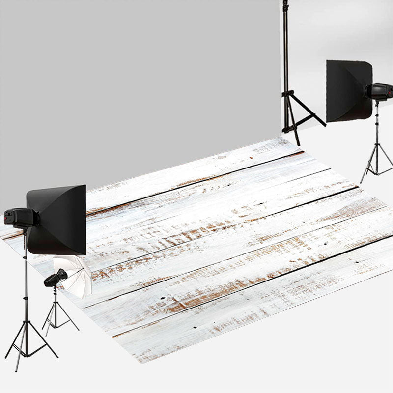 Aperturee - Vintage White Wood Floor Backdrop For Photography