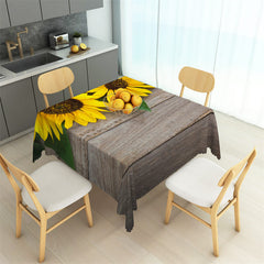 Aperturee - Vintage Wooden Board Sunflower Square Tablecloth