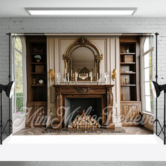 Aperturee - Vintage Wooden Fireplace Window Cake Smash Backdrop