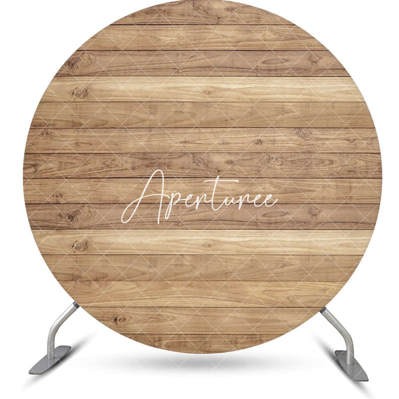 Aperturee - Vintage Wooden Texture Wall Circle Birthday Backdrop