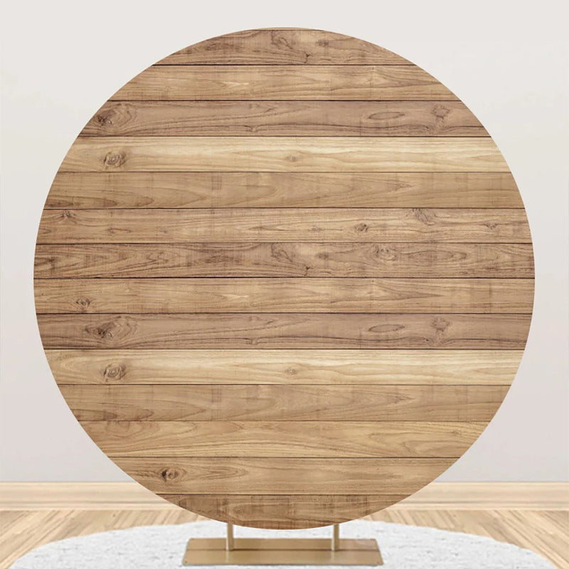 Aperturee - Vintage Wooden Texture Wall Circle Birthday Backdrop