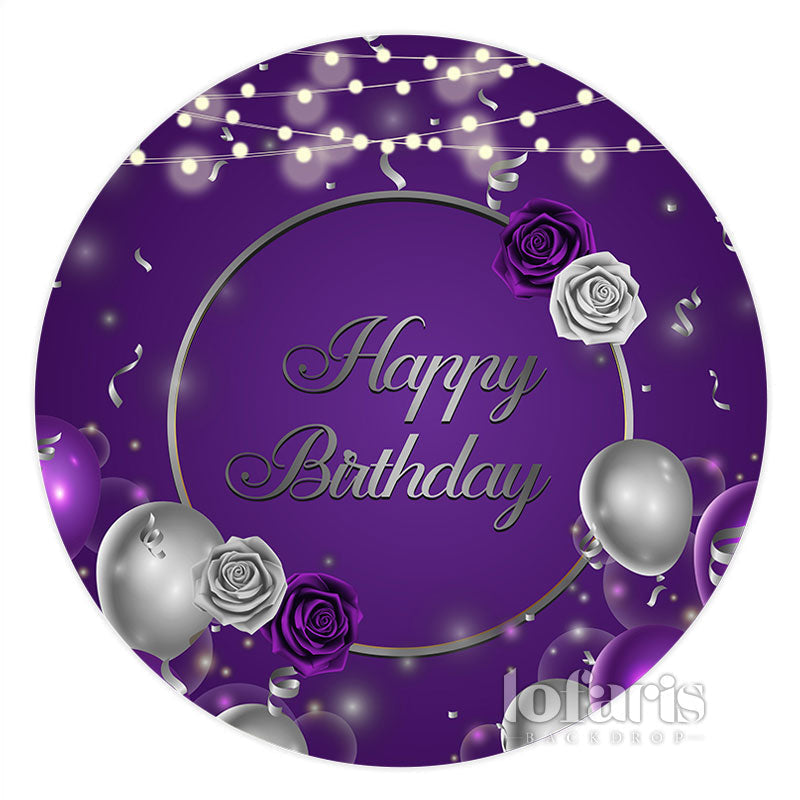 Aperturee Violet Flower Balloon Circle Happy Birthday Backdrop