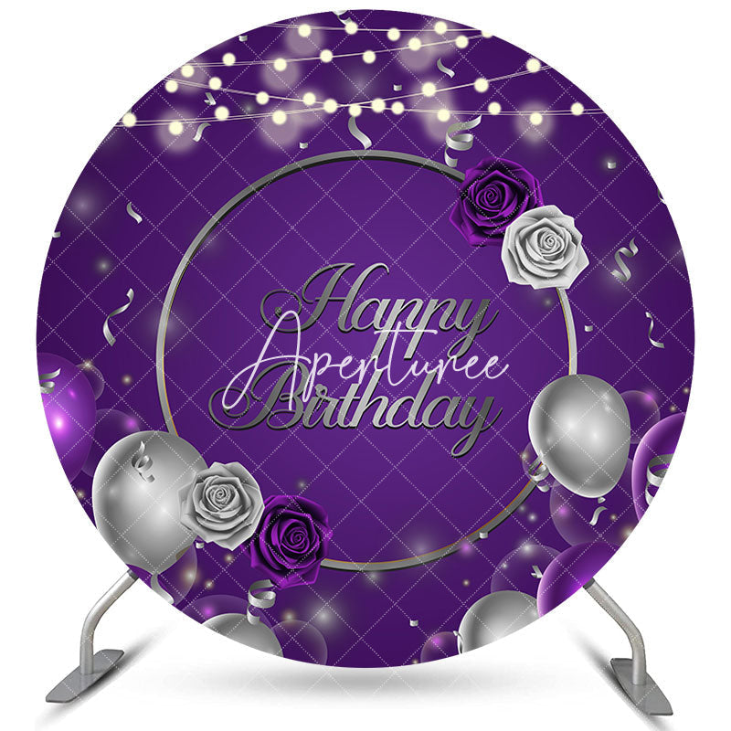 Aperturee Violet Flower Balloon Circle Happy Birthday Backdrop