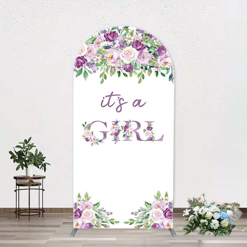 Aperturee - Violet Purple Flower Arch Girl Baby Shower Backdrop