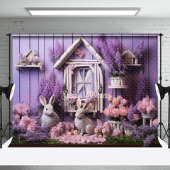 Aperturee - Violet Wooden Wall Floral Window Easter Backdrop