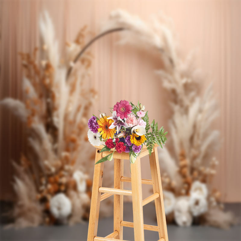 Aperturee - Warm Color Flower Feather Curtain Boho Photo Backdrop