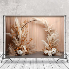 Aperturee - Warm Color Flower Feather Curtain Boho Photo Backdrop