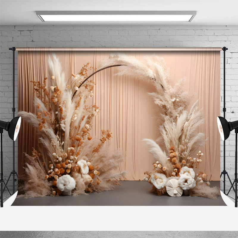 Aperturee - Warm Color Flower Feather Curtain Boho Photo Backdrop