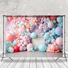 Aperturee - Warm Colorful Balloon Cake Smash Backdrop For Kids