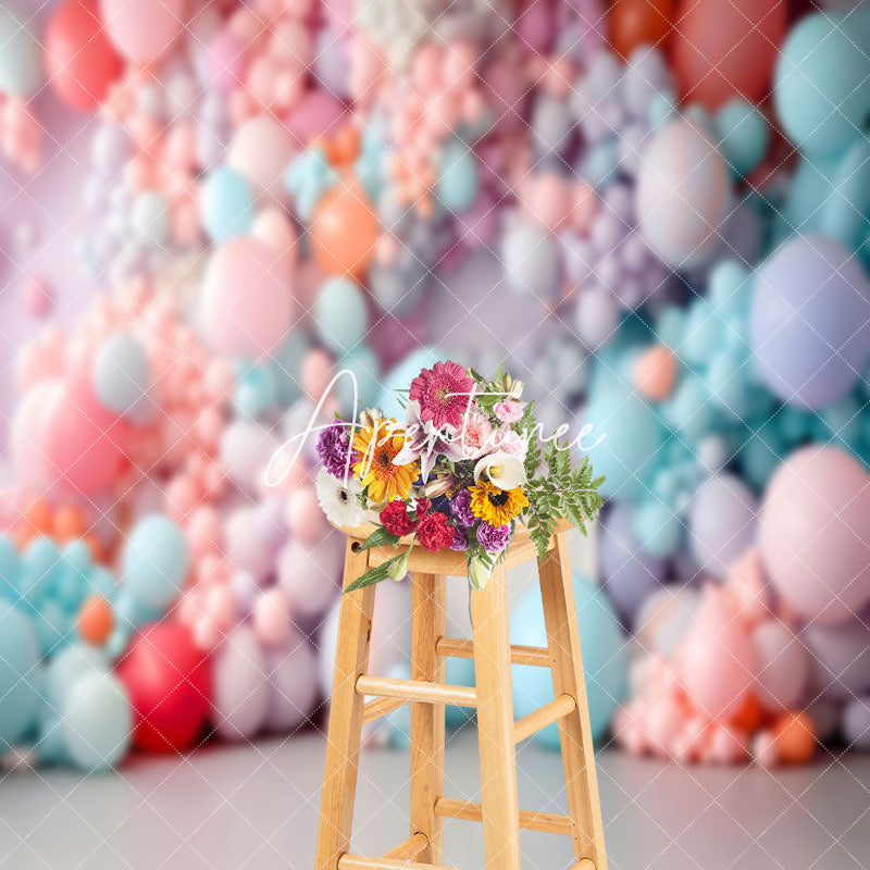 Aperturee - Warm Colorful Balloon Cake Smash Backdrop For Kids