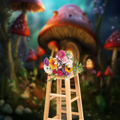 Aperturee - Warm Enchanted Forest Mushroom House Spring Backdrop