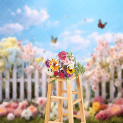 Aperturee - Warm Floral Garden Butterfly Blue Sky Spring Backdrop