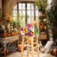 Aperturee - Warm Floral Plants Window Indoor Photo Backdrop