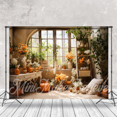 Aperturee - Warm Floral Plants Window Indoor Photo Backdrop