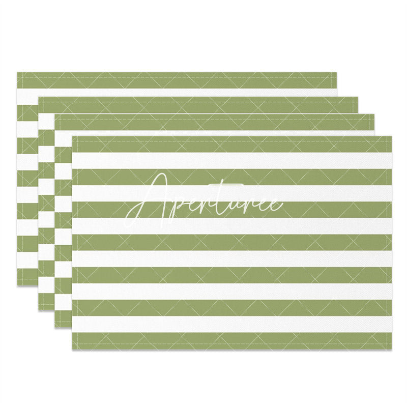 Aperturee - Warm Green White Stripes Dining Set Of 4 Placemats