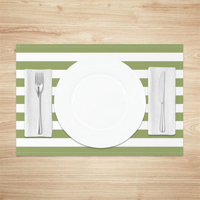 Aperturee - Warm Green White Stripes Dining Set Of 4 Placemats