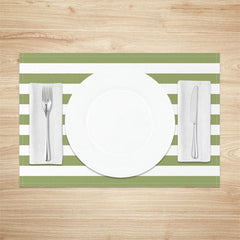 Aperturee - Warm Green White Stripes Dining Set Of 4 Placemats