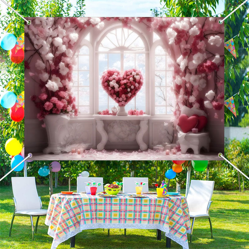 Aperturee - Warm Heart Shape Flower Window Blue Sky Backdrop