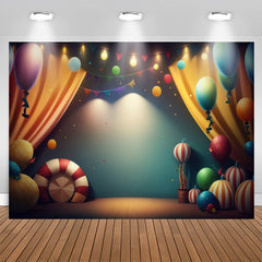 Aperturee - Warm Light Balloons Curtain Flag Birthday Backdrop