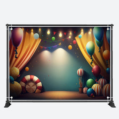 Aperturee - Warm Light Balloons Curtain Flag Birthday Backdrop