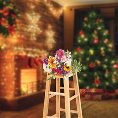 Aperturee - Warm Room Light Fireplace Christmas Tree Backdrop