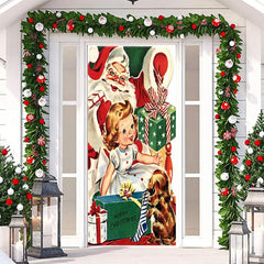 Aperturee - Warm Santa Claus Girl Gift Christmas Door Cover