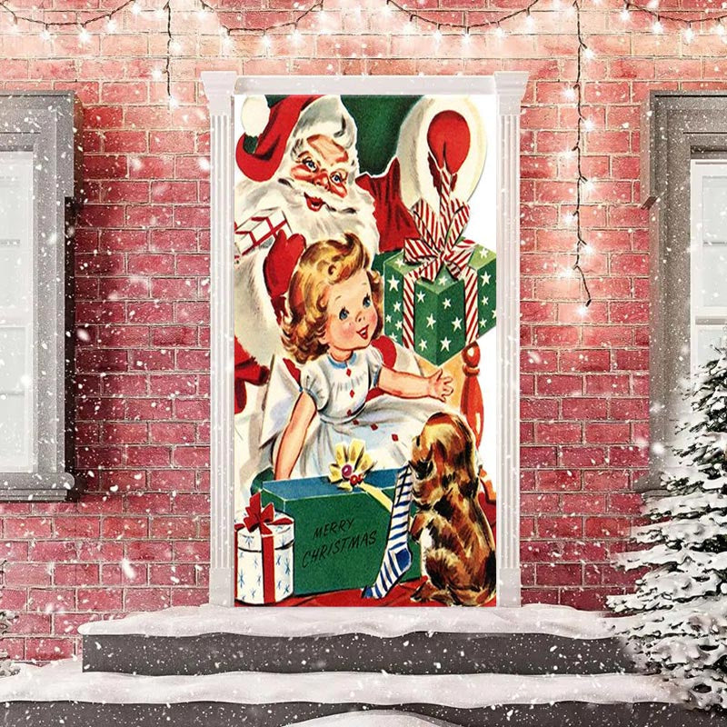 Aperturee - Warm Santa Claus Girl Gift Christmas Door Cover