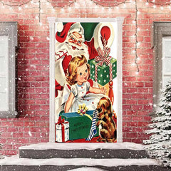 Aperturee - Warm Santa Claus Girl Gift Christmas Door Cover