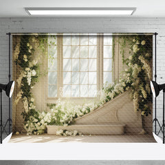 Aperturee - Warm Spring Sunshine Window White Floral Backdrop