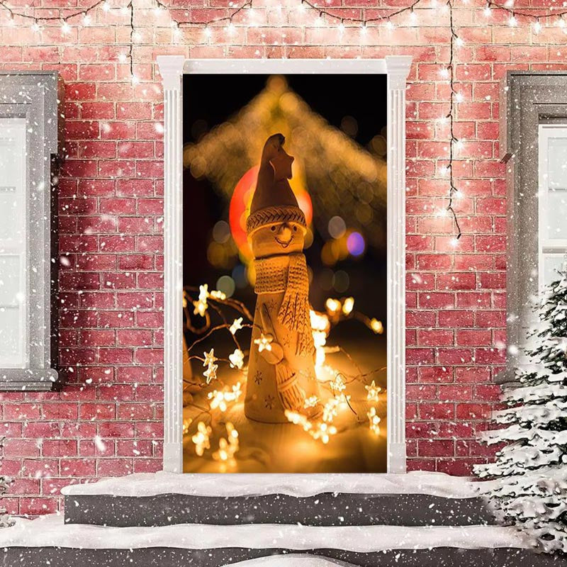 Aperturee - Warm Star Light Snowman Bokeh Christmas Door Cover