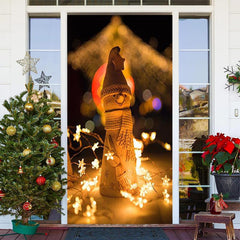 Aperturee - Warm Star Light Snowman Bokeh Christmas Door Cover