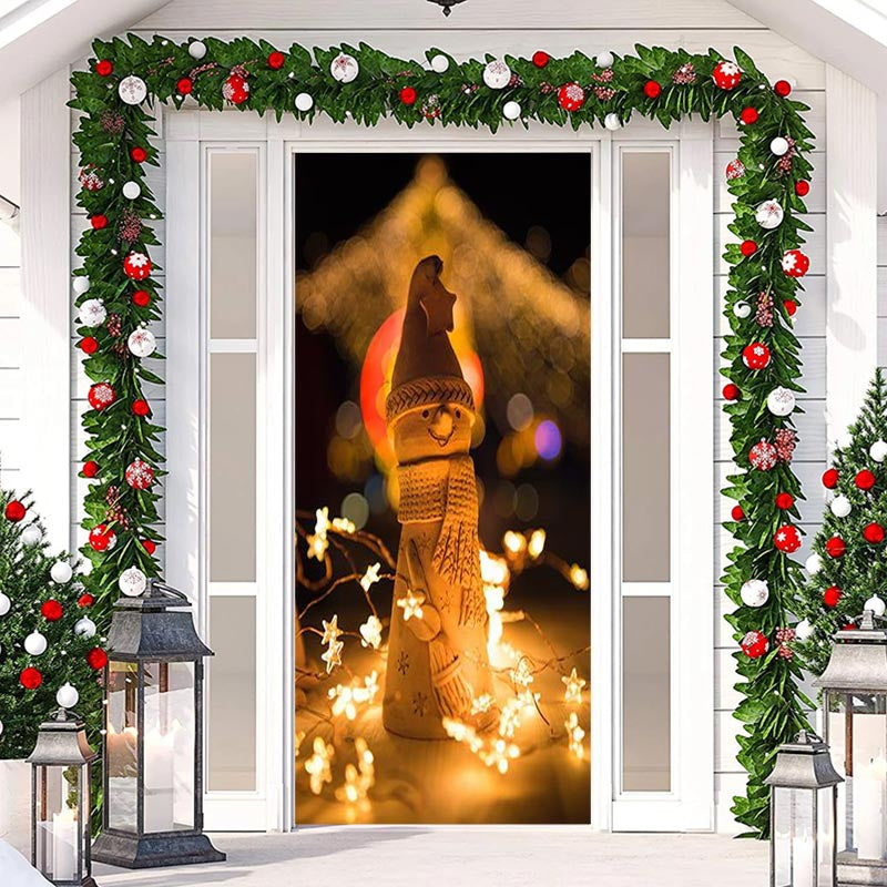 Aperturee - Warm Star Light Snowman Bokeh Christmas Door Cover