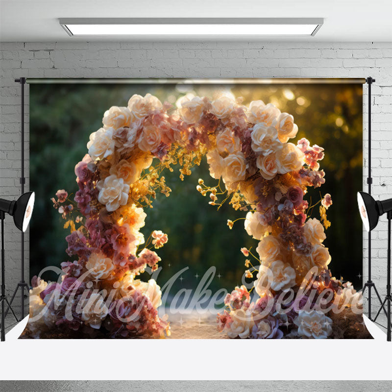 Aperturee - Warm Sunset Colored Arch Door Bokeh Flower Backdrop