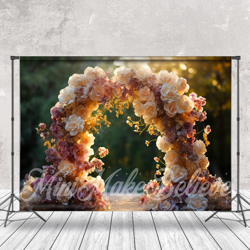 Aperturee - Warm Sunset Colored Arch Door Bokeh Flower Backdrop