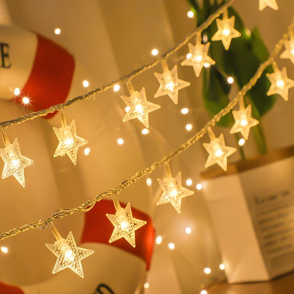 Aperturee - Warm White Battery Operated LED Star String Lights for Party