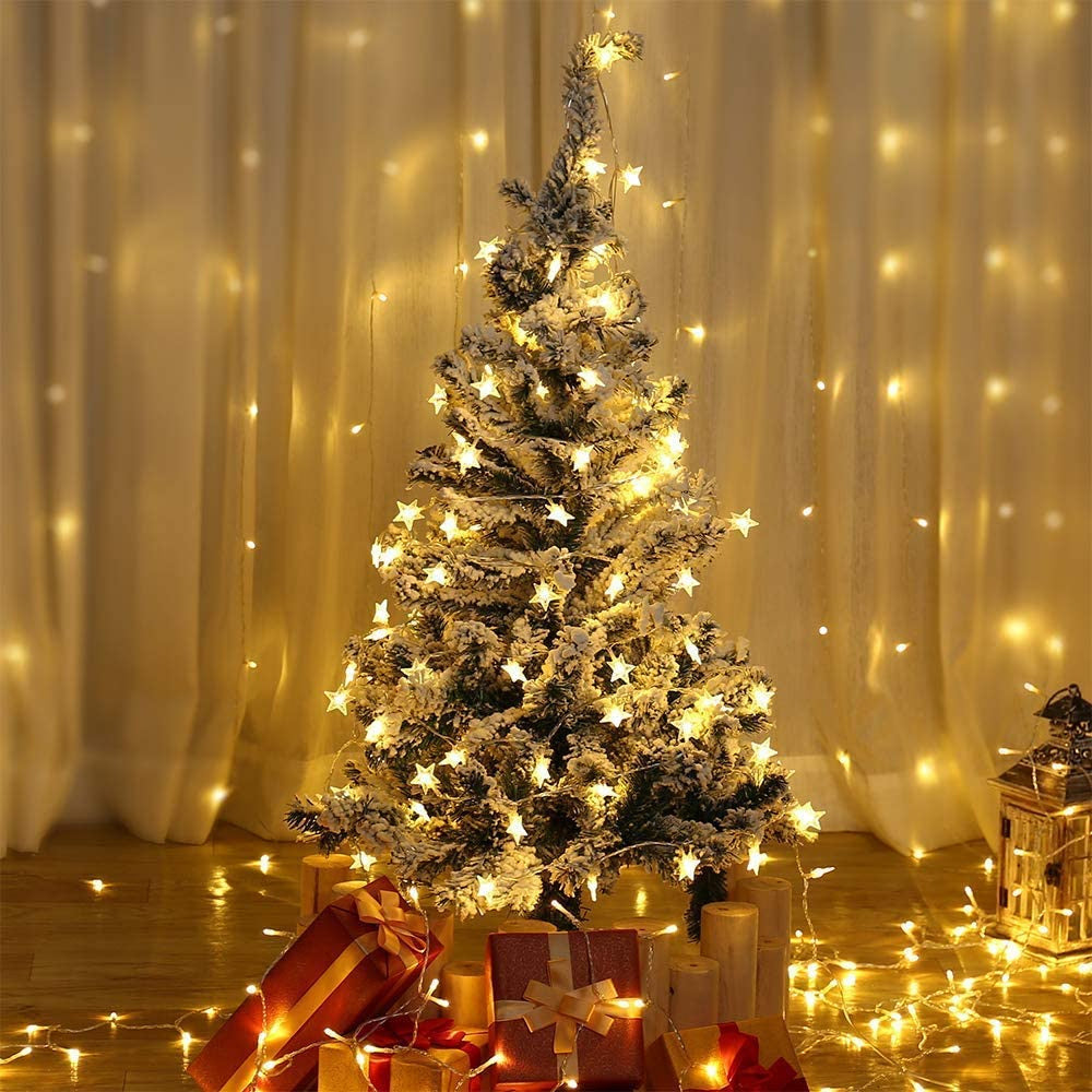 Aperturee - Warm White Battery Operated LED Star String Lights for Party