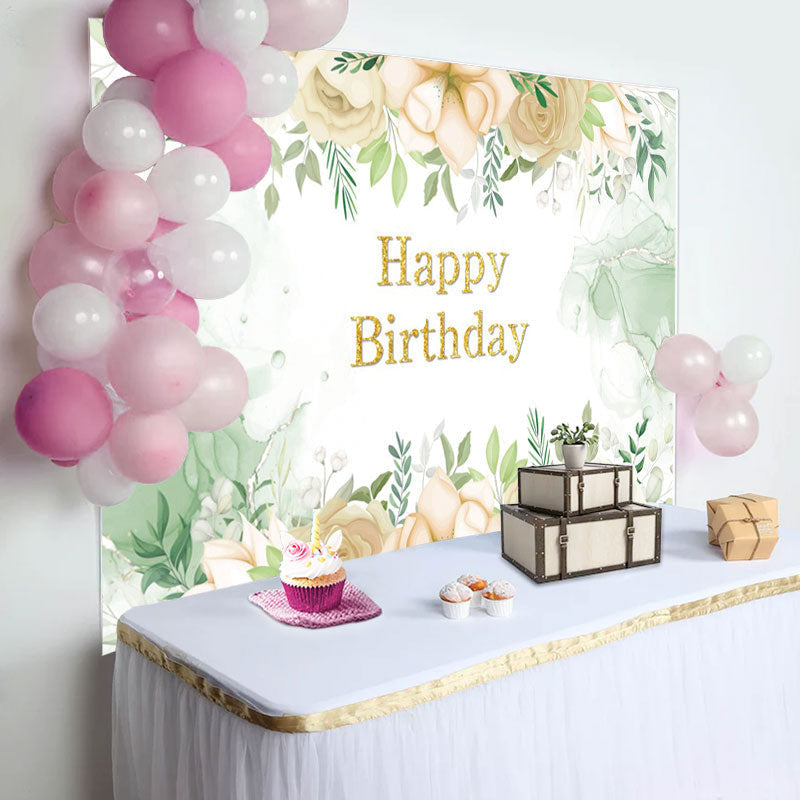 Aperturee - Watercolor Floral Green Leaves Birthday Backdrop