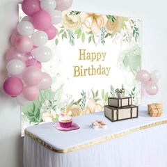 Aperturee - Watercolor Floral Green Leaves Birthday Backdrop