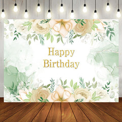 Aperturee - Watercolor Floral Green Leaves Birthday Backdrop