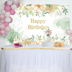 Aperturee - Watercolor Floral Green Leaves Birthday Backdrop