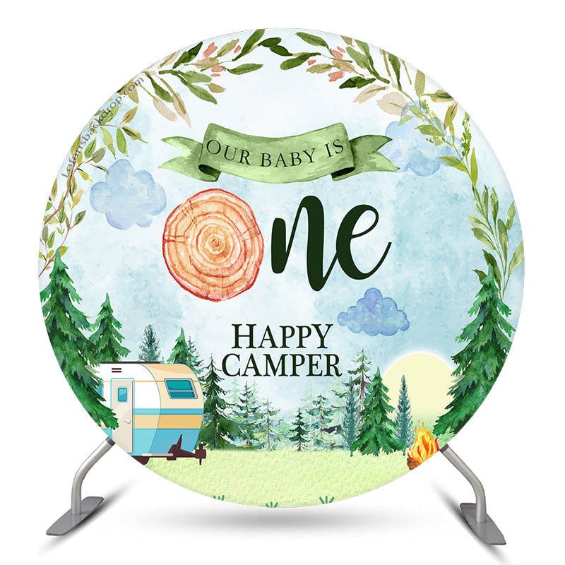 Aperturee Watercolor Forest Camper Round 1St Birthday Backdrop