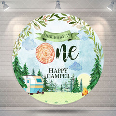 Aperturee Watercolor Forest Camper Round 1St Birthday Backdrop