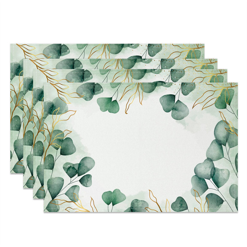 Aperturee - Watercolor Green Gold Leaves Set Of 4 Placemats