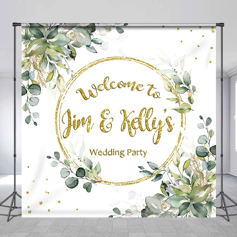 Aperturee - Watercolor Green Leaves Custom Wedding Backdrop