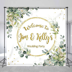 Aperturee - Watercolor Green Leaves Custom Wedding Backdrop