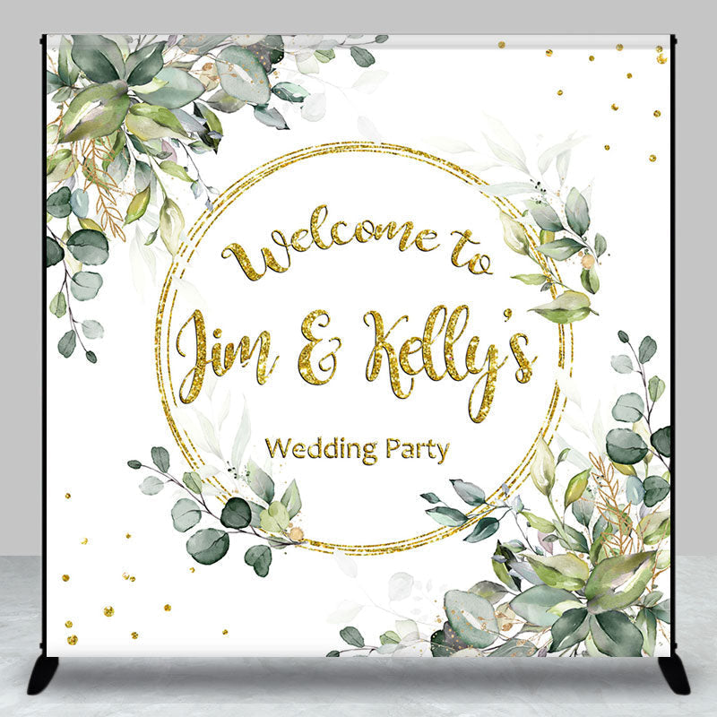 Aperturee - Watercolor Green Leaves Custom Wedding Backdrop