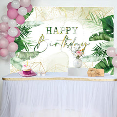 Aperturee - Watercolor Green Leaves Happy Birthday Backdrop