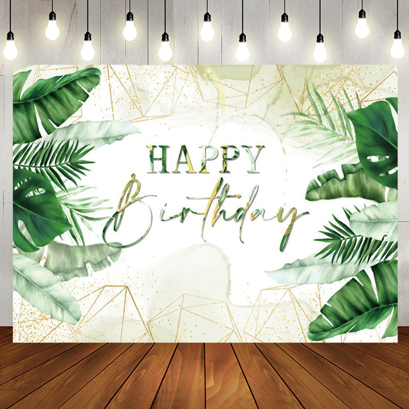 Aperturee - Watercolor Green Leaves Happy Birthday Backdrop