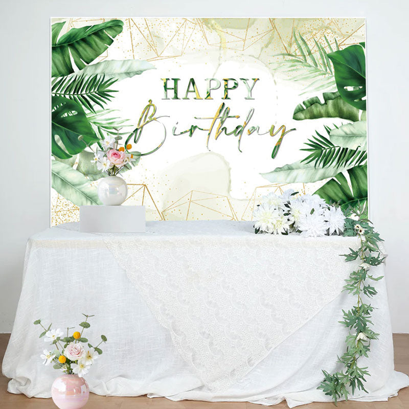 Aperturee - Watercolor Green Leaves Happy Birthday Backdrop