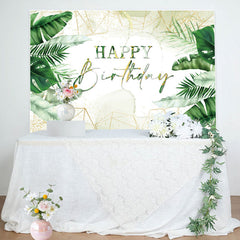 Aperturee - Watercolor Green Leaves Happy Birthday Backdrop